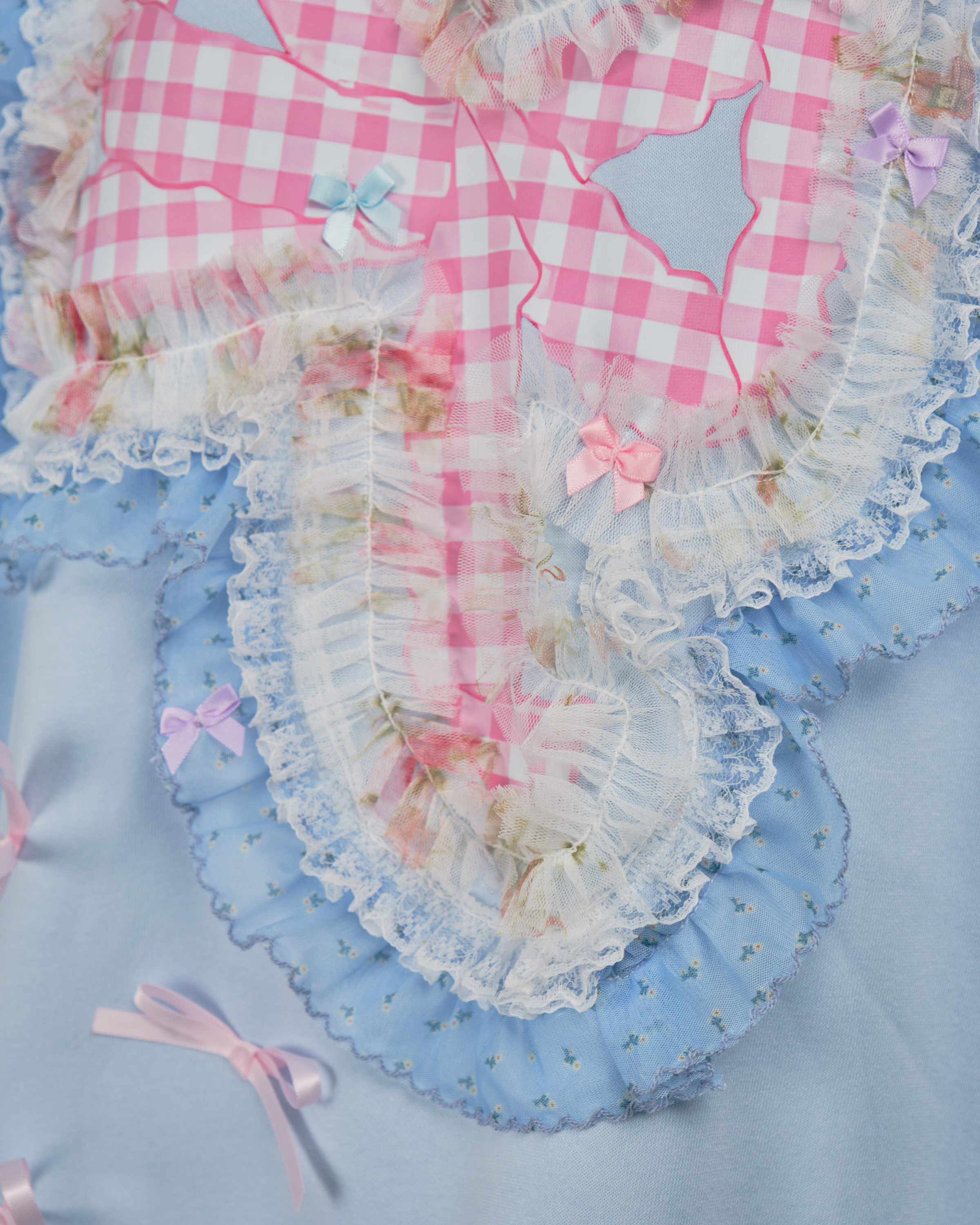 11953 Patchwork Lace Ruffle Printing Hoddie(Oversize)