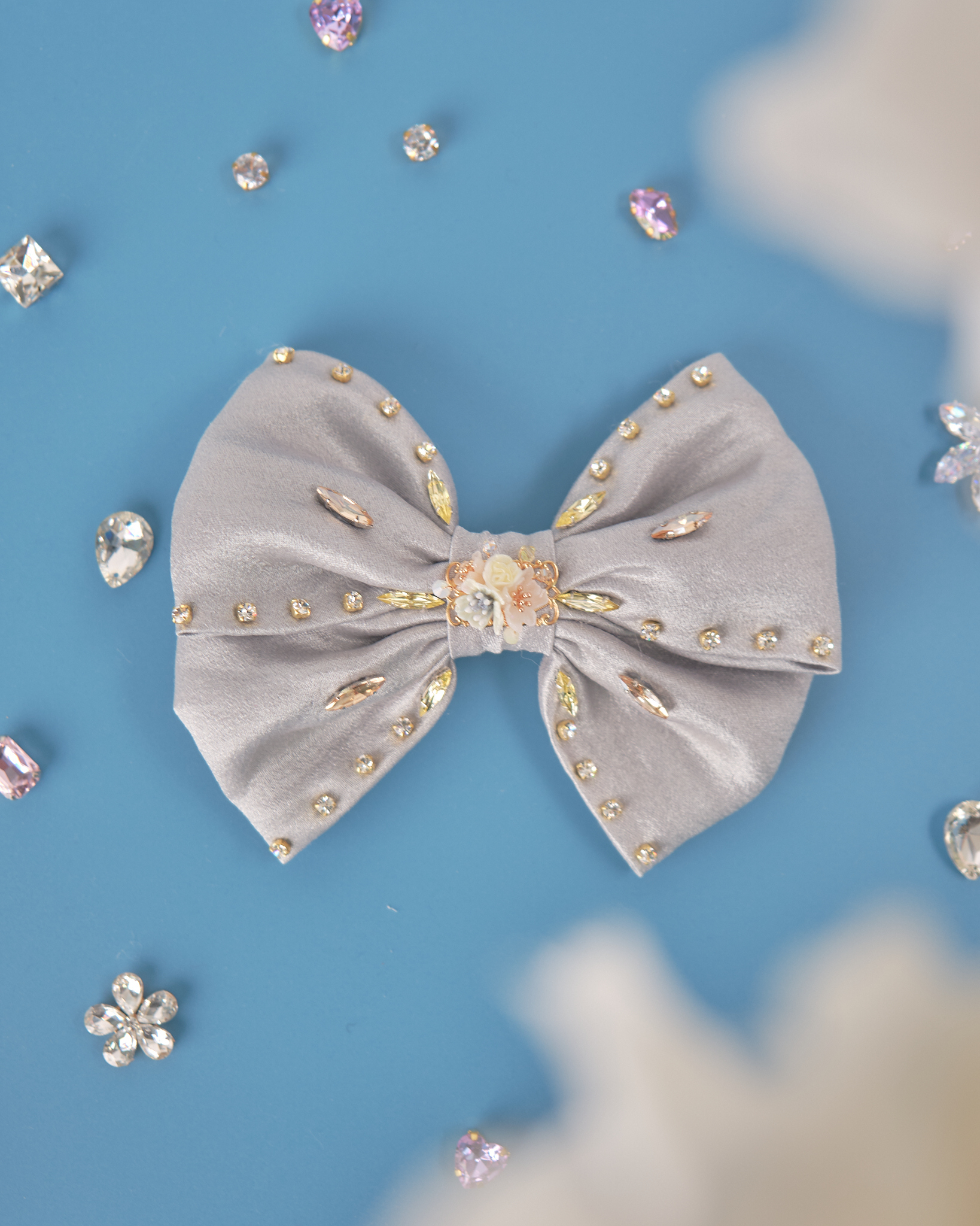 11822 鋯石布藝蝴蝶結髮夾