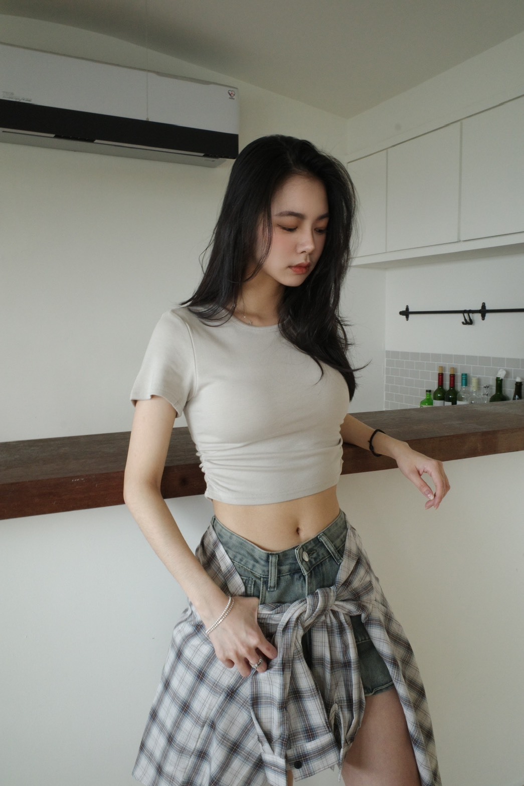 MA02 腰瘦側抓皺胸墊短版上衣 四色