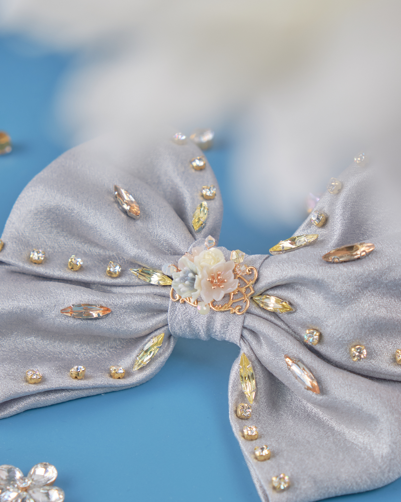 11822 鋯石布藝蝴蝶結髮夾