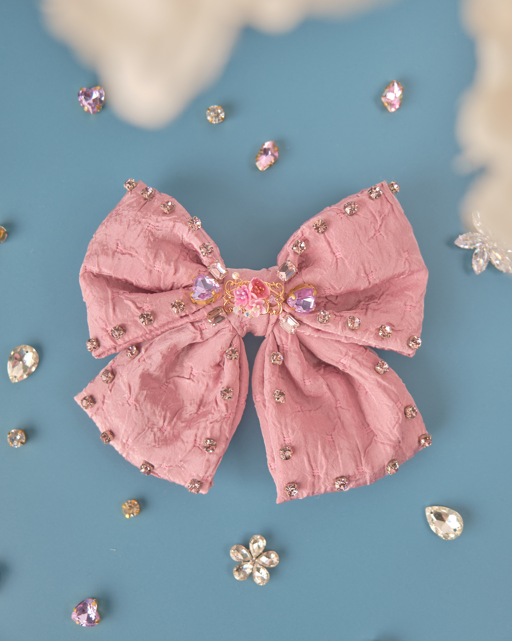 11825 鋯石布藝蝴蝶結髮夾