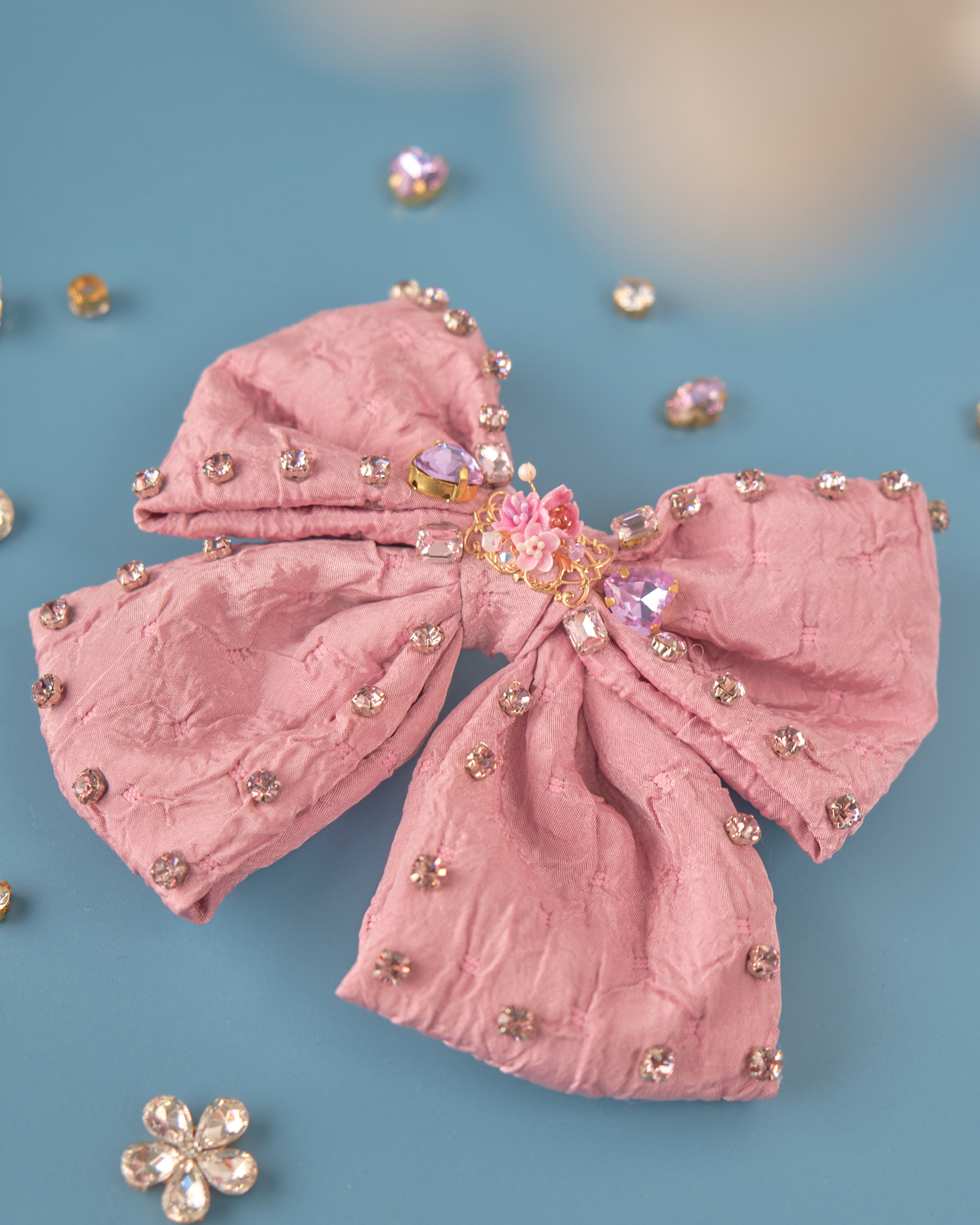 11825 鋯石布藝蝴蝶結髮夾