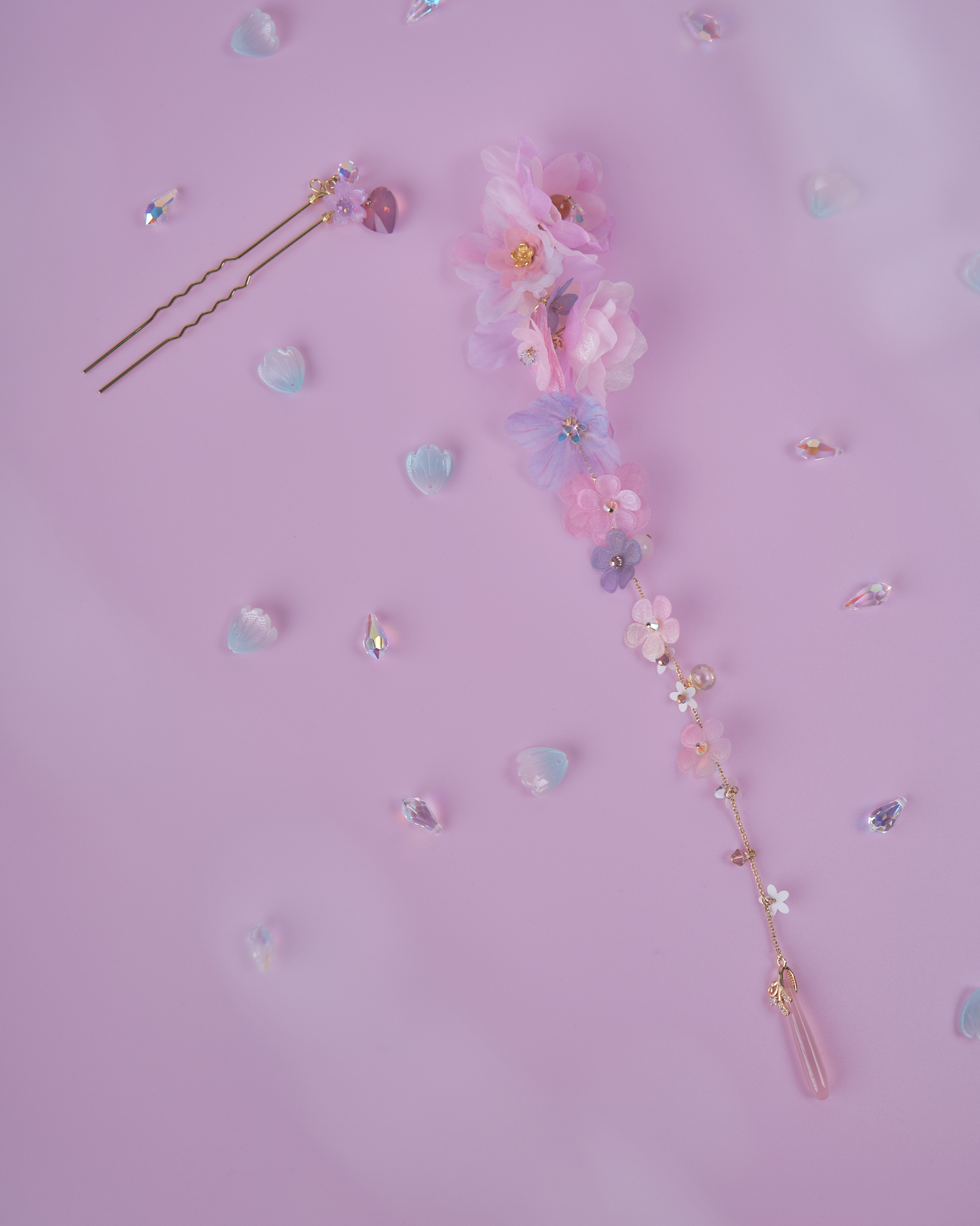 11832 古風花瓣紛飛兩用長髮衩