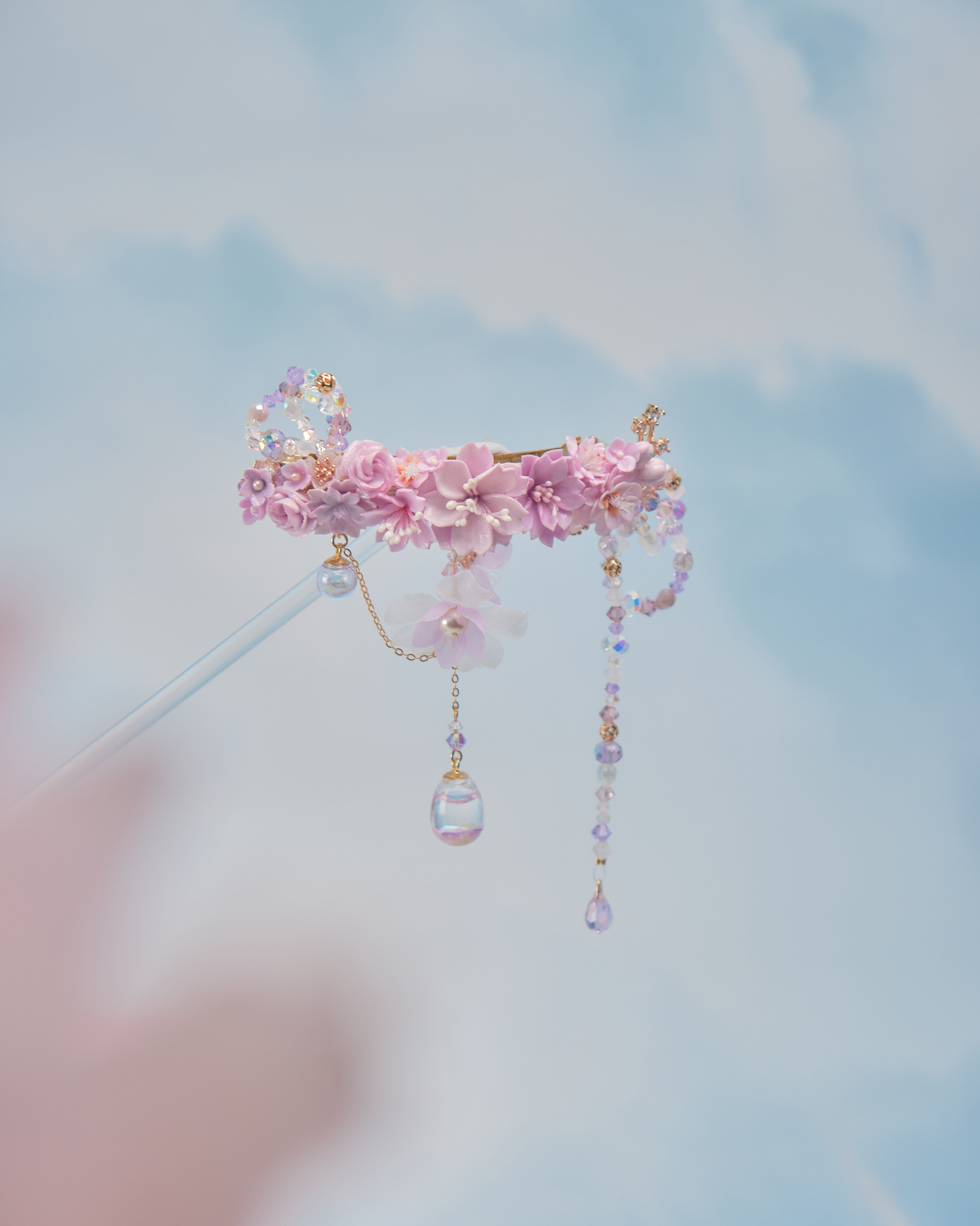 11858 繁花晶蝶玻璃球髮夾