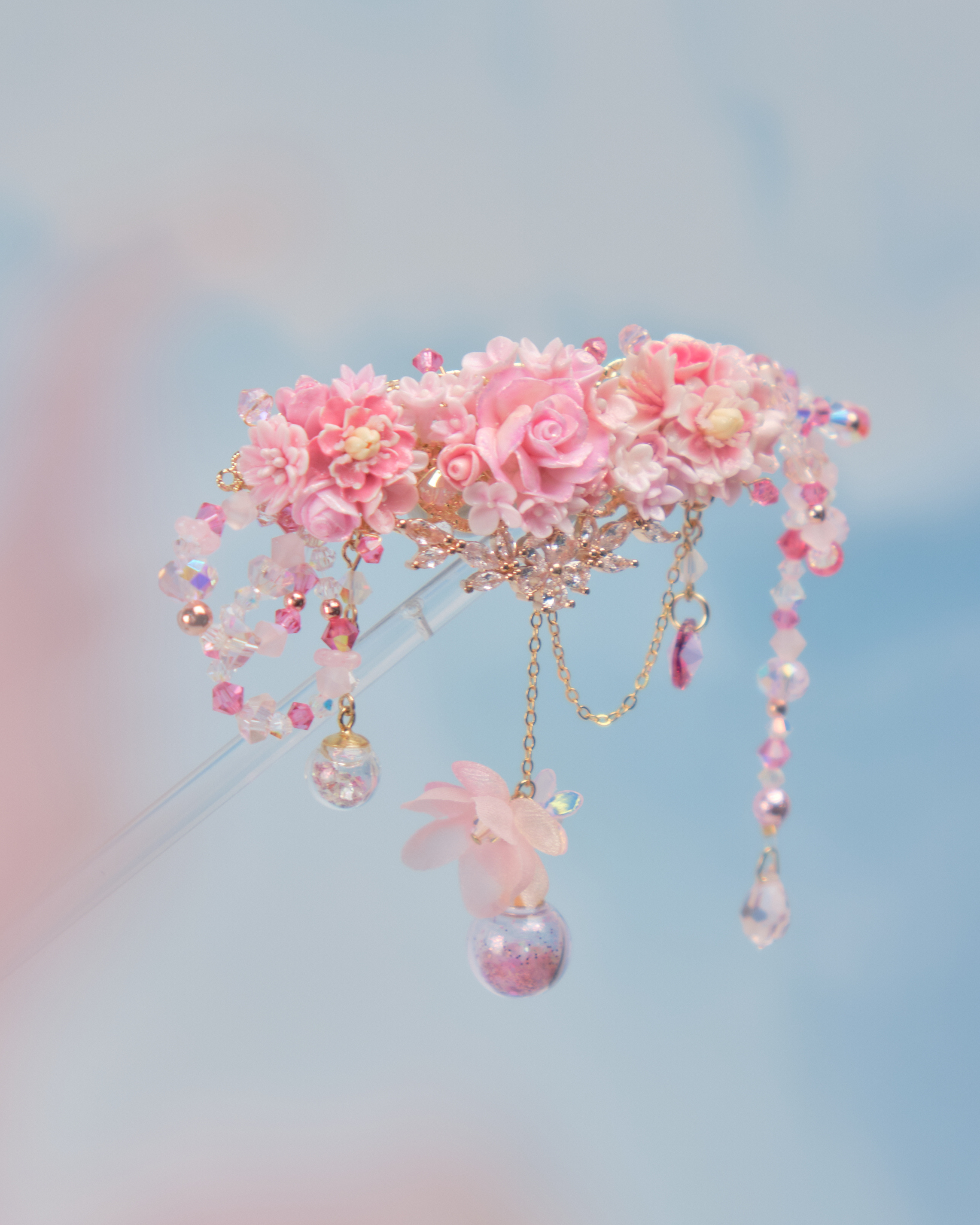 11859 繁花晶蝶玻璃球髮夾