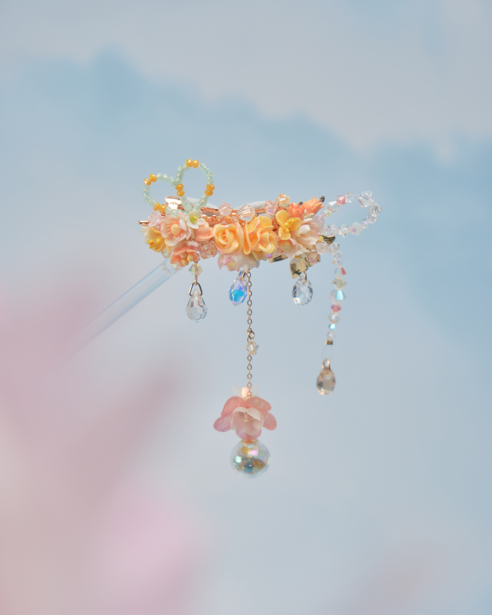 11857 繁花晶蝶玻璃球髮夾