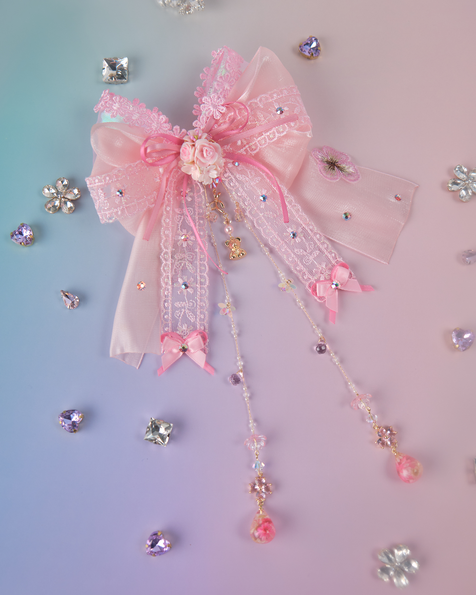 11856 飄逸透紗蝴蝶結髮夾