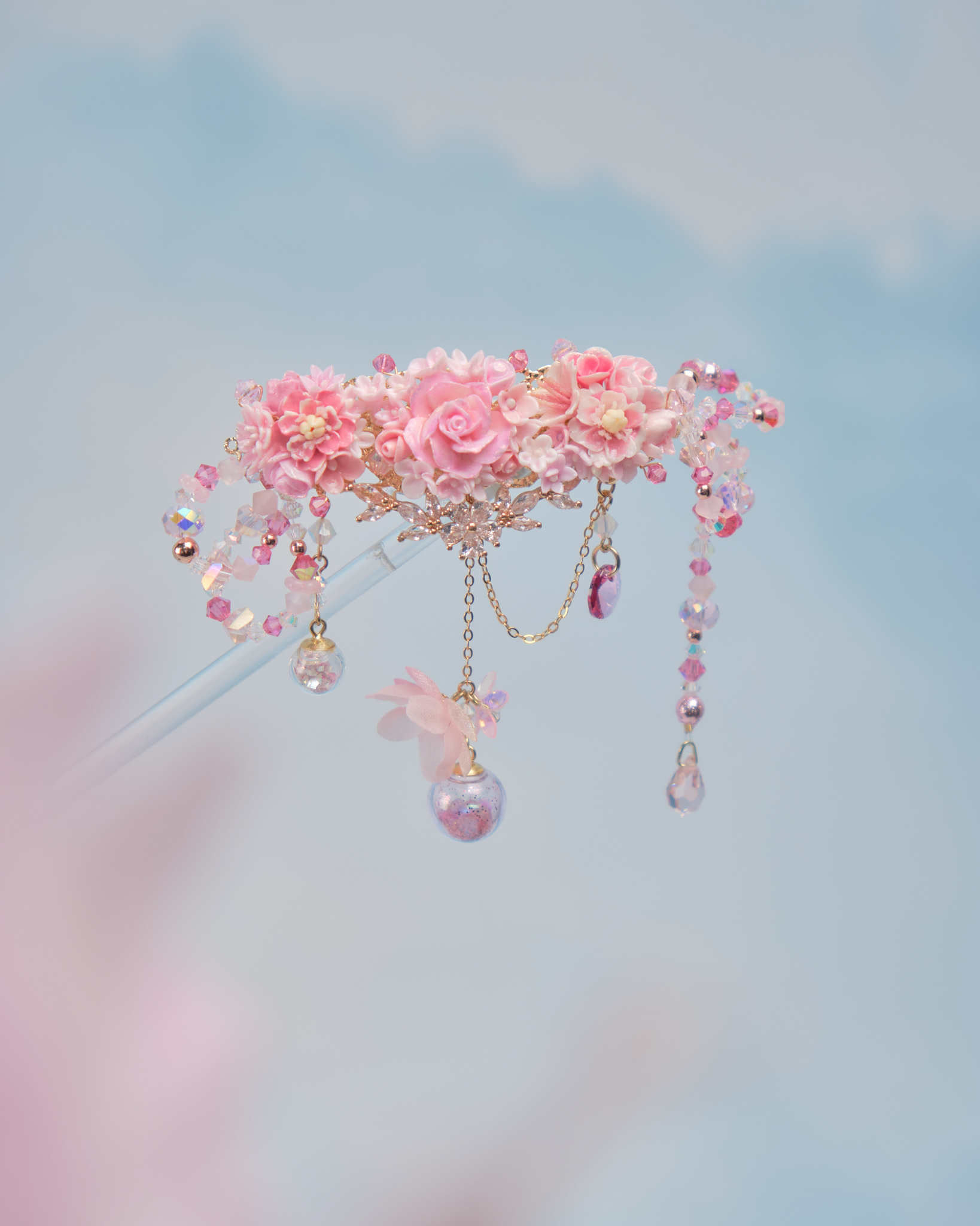 11859 繁花晶蝶玻璃球髮夾