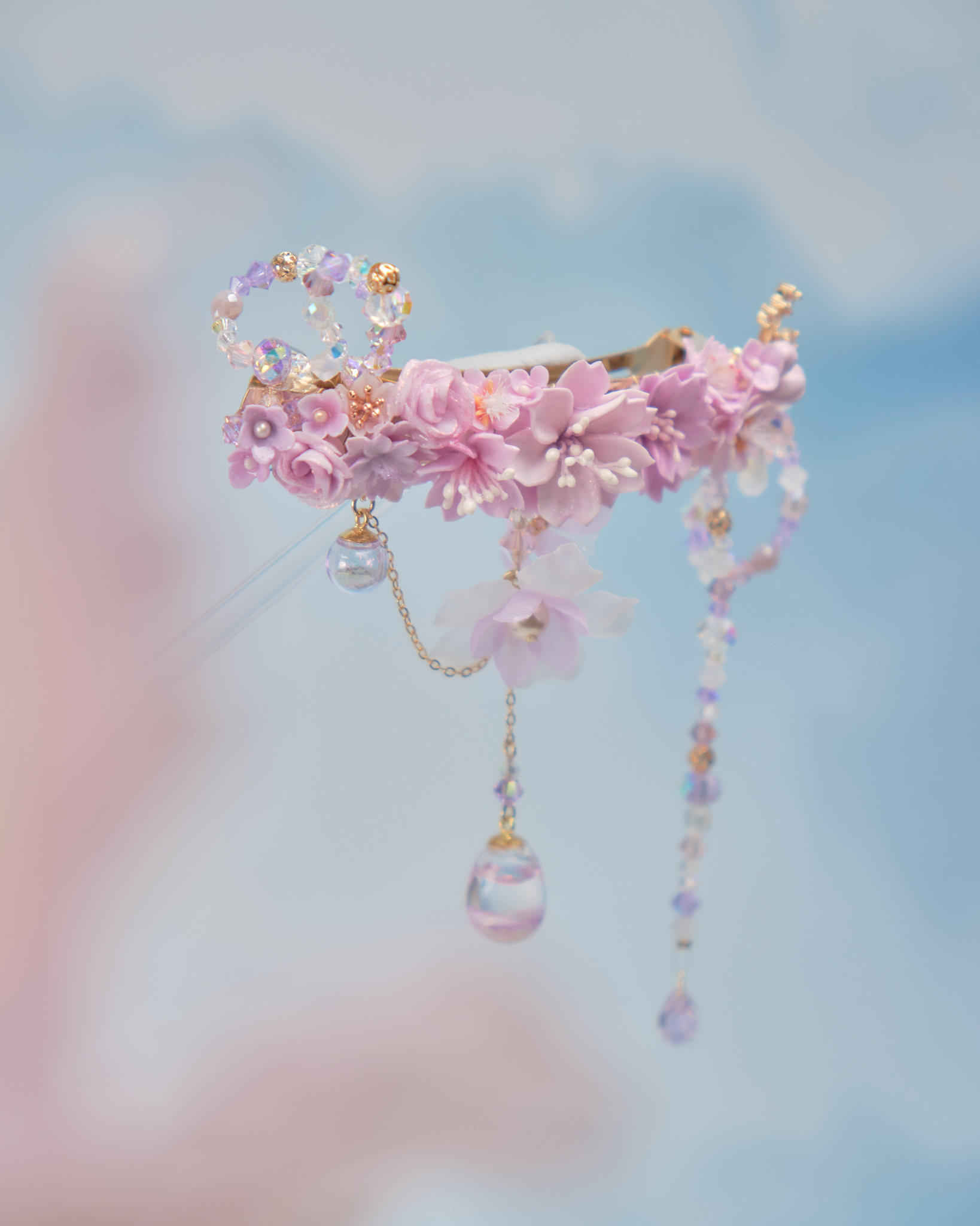 11858 繁花晶蝶玻璃球髮夾