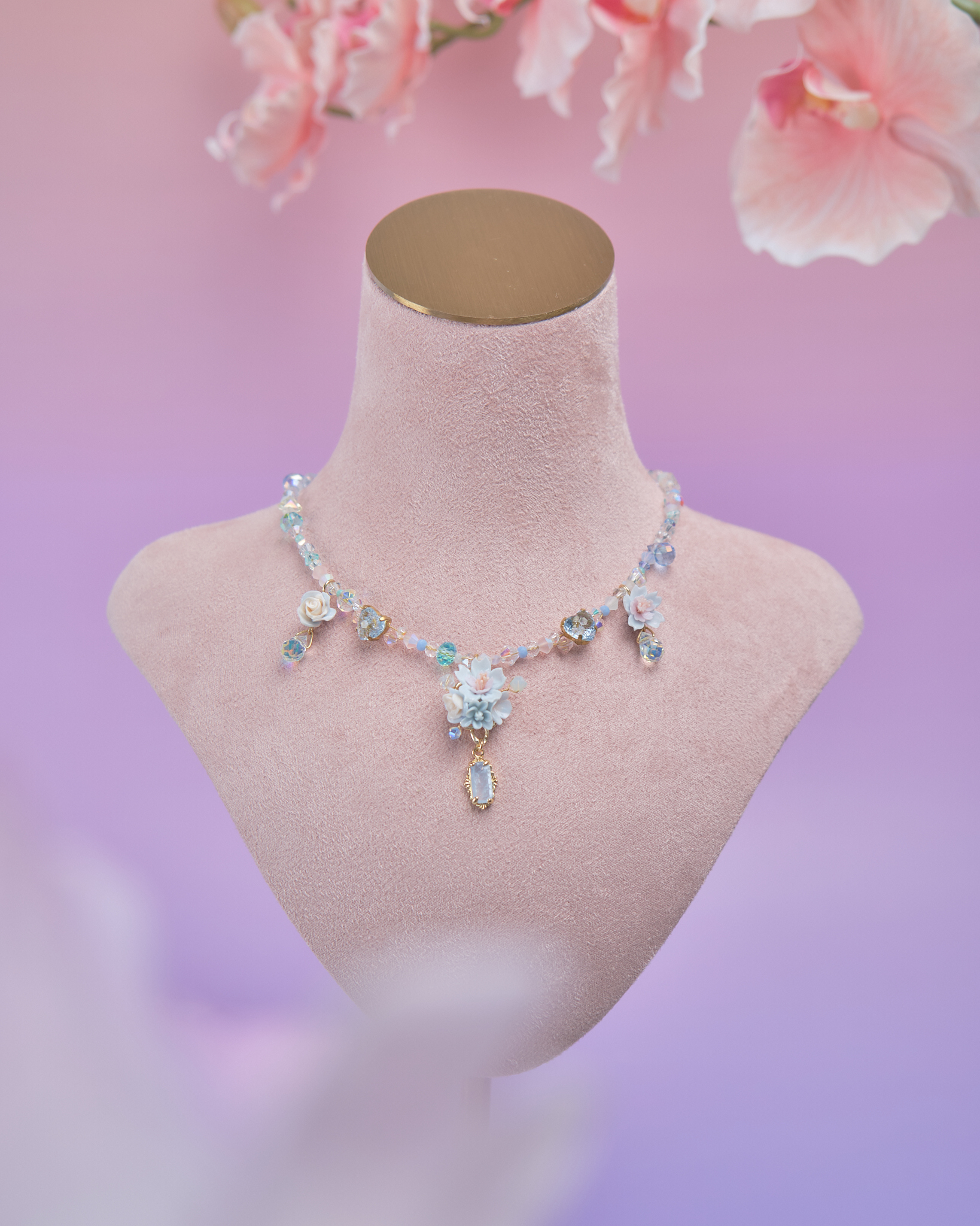 11886 小花束水晶鎖骨鏈