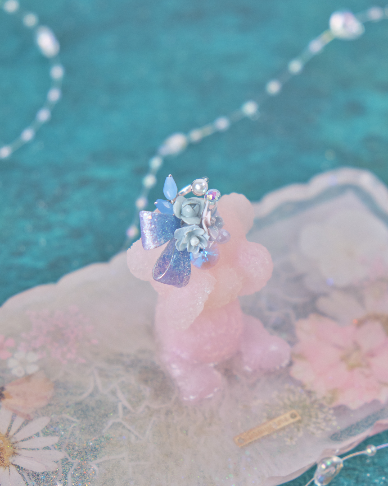 11889 閃爍銅線蝴蝶結花束開口戒指