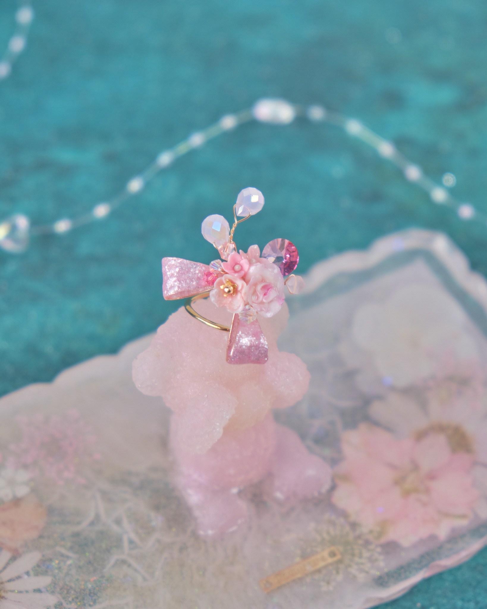 11890 閃爍銅線蝴蝶結花束開口戒指