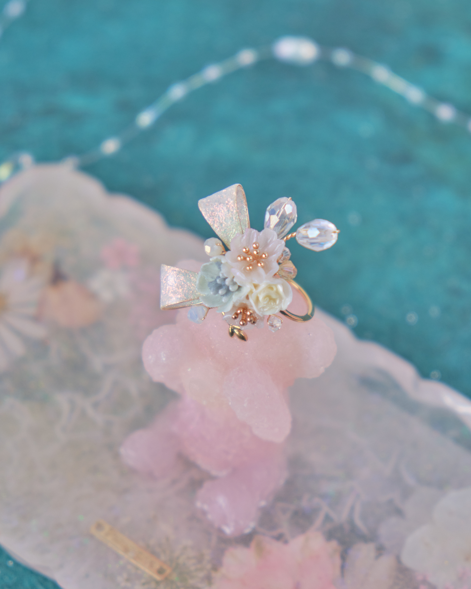 11891 閃爍銅線蝴蝶結花束開口戒指