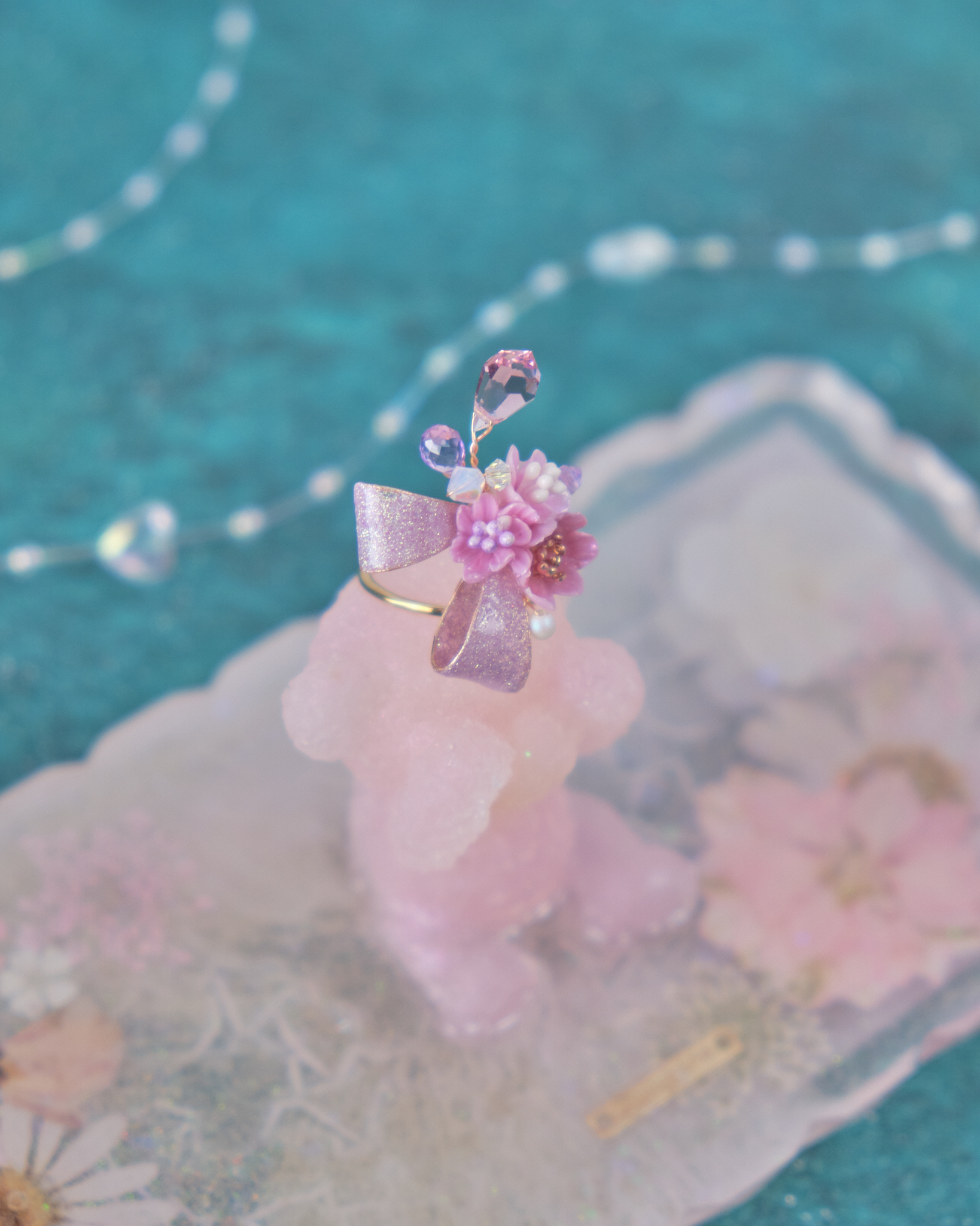 11893 閃爍銅線蝴蝶結花束開口戒指