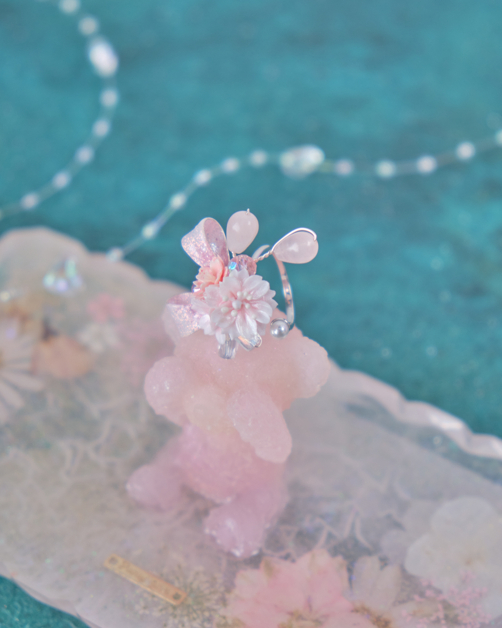 11894 閃爍銅線蝴蝶結花束開口戒指