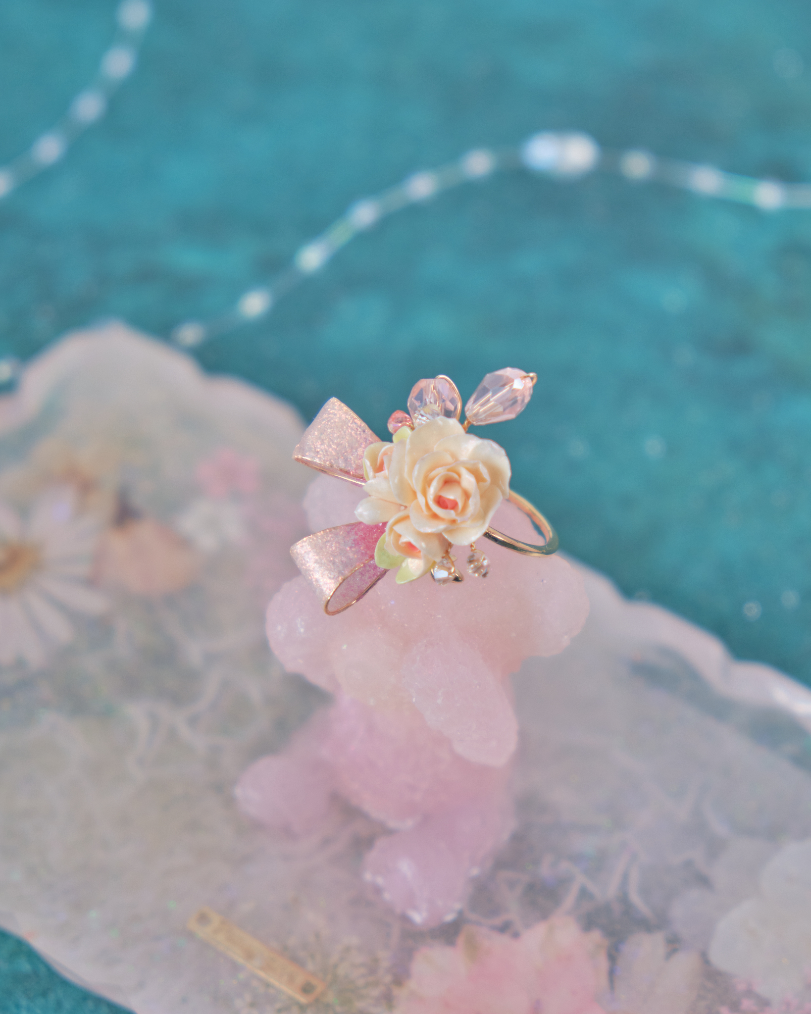 11892 閃爍銅線蝴蝶結花束開口戒指