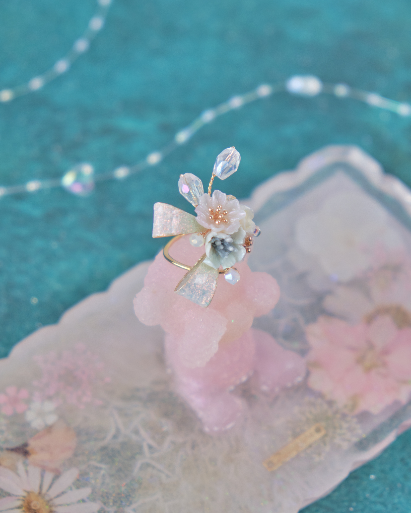 11891 閃爍銅線蝴蝶結花束開口戒指