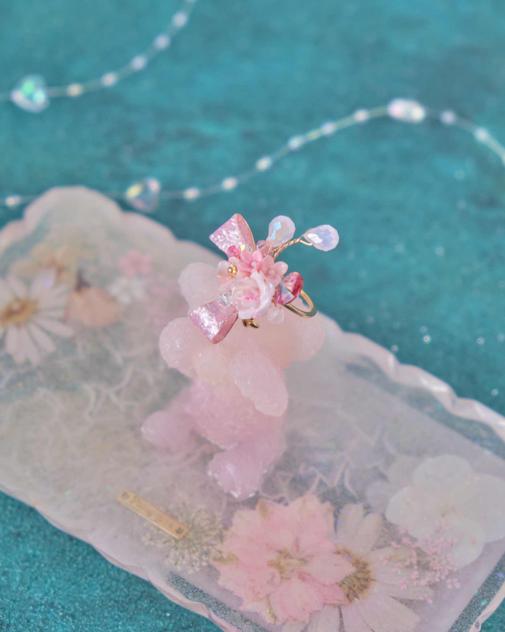 11890 閃爍銅線蝴蝶結花束開口戒指