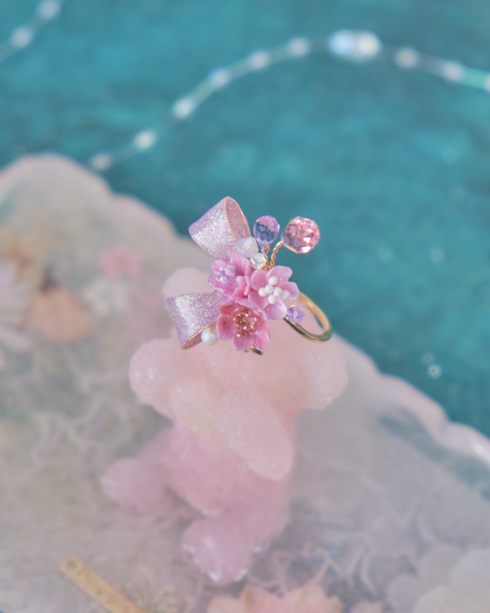 11893 閃爍銅線蝴蝶結花束開口戒指