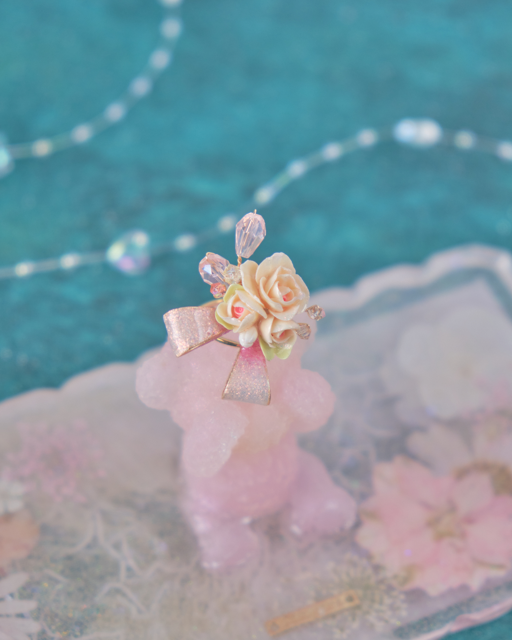 11892 閃爍銅線蝴蝶結花束開口戒指