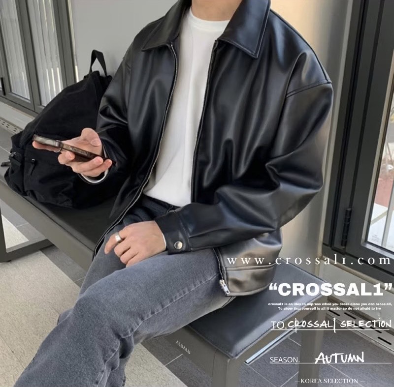 騎士風拉鍊皮衣外套