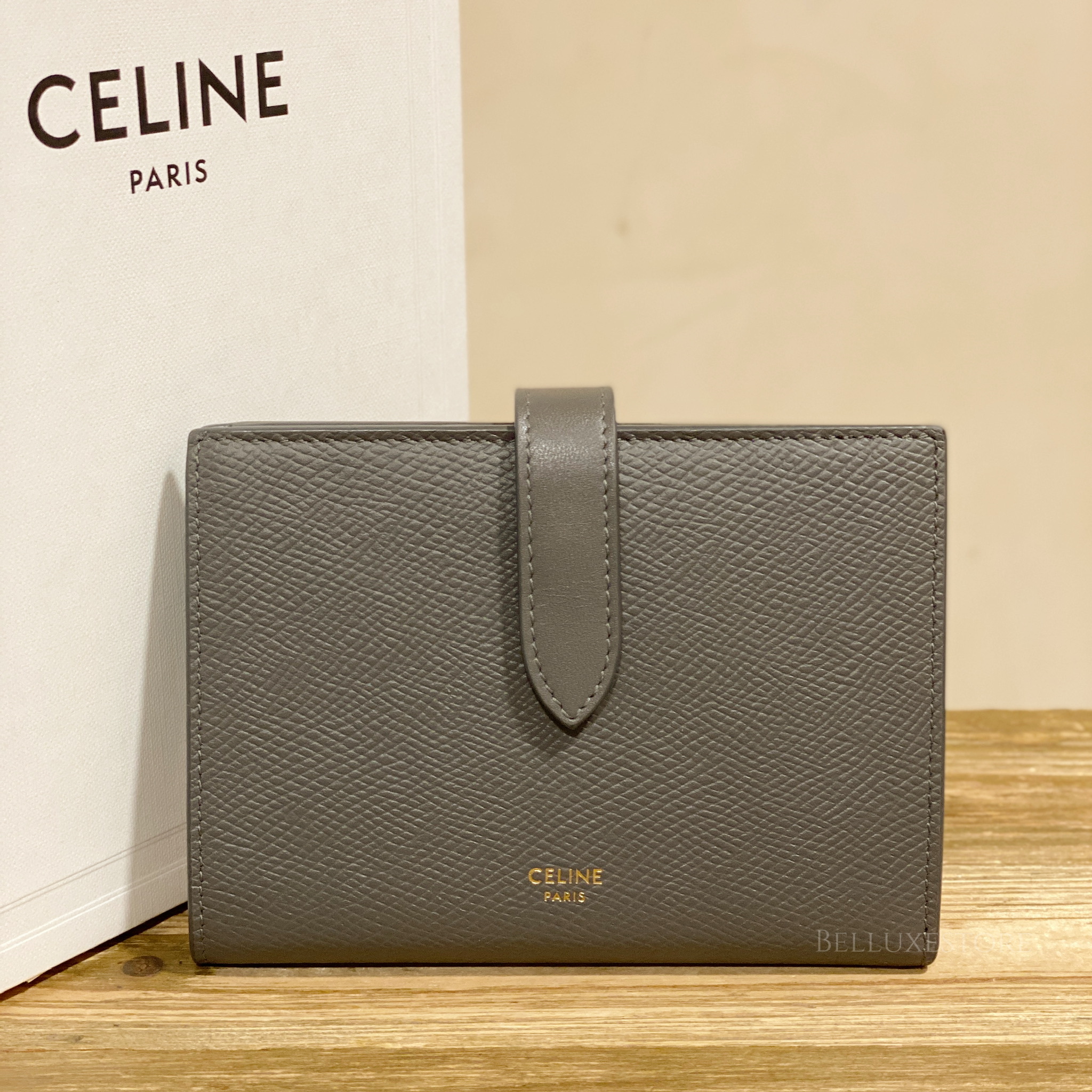 Pre-owned] Celine strap wallet medium grey