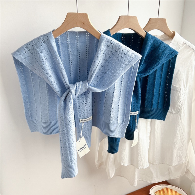 直鏤空紋綁帶式針織披肩 九色