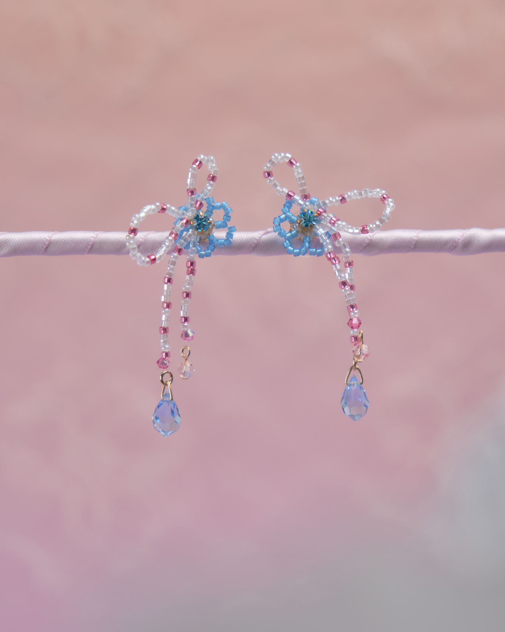 11817 珠珠蝴蝶結花球S925兩用耳環