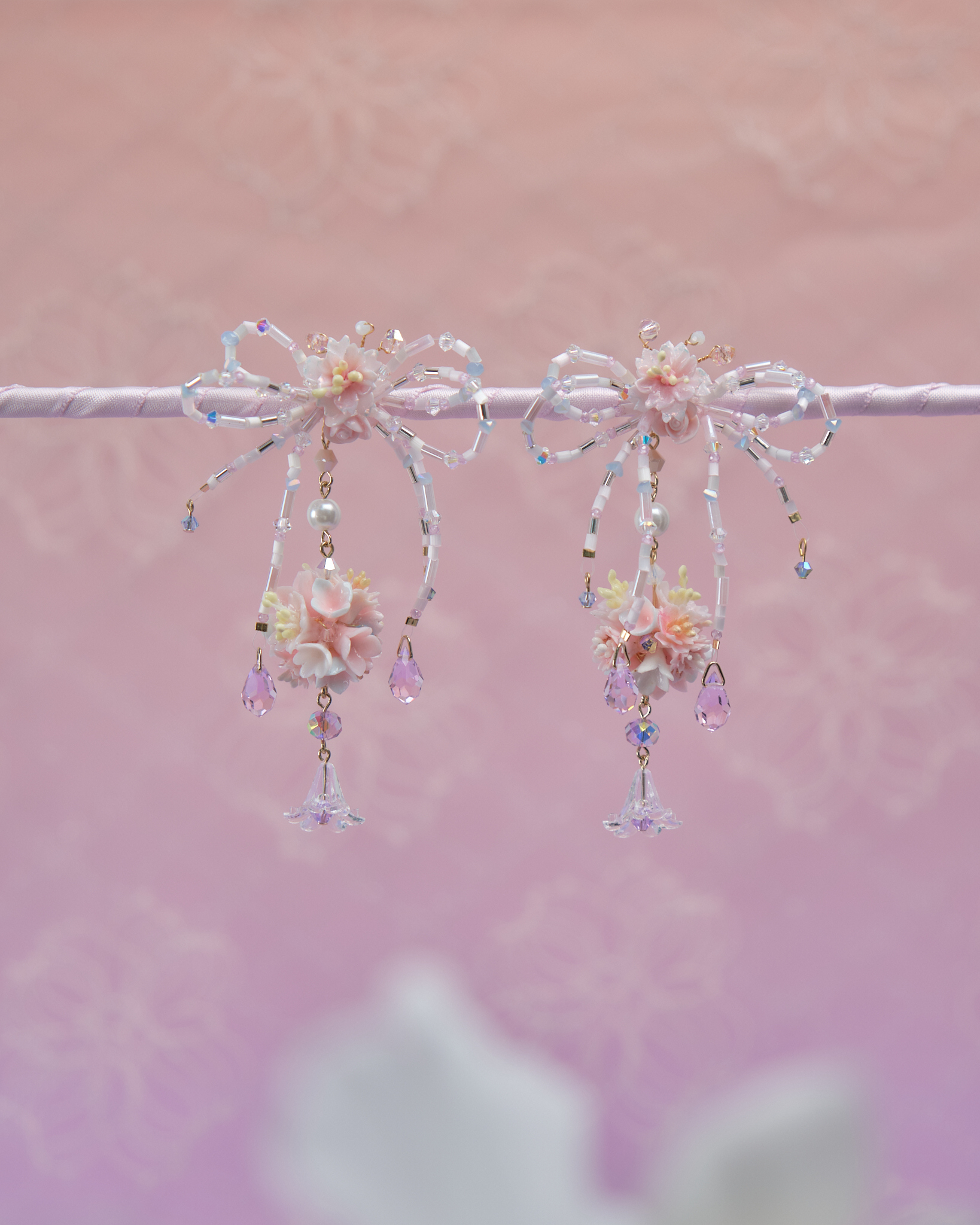 11820 珠珠蝴蝶結花球S925兩用耳環