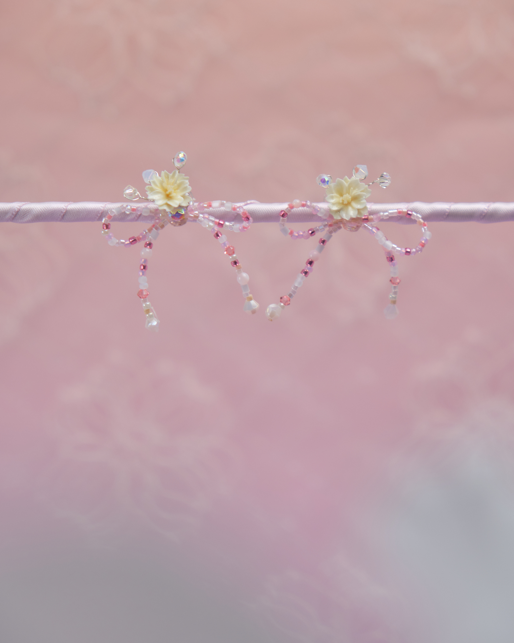 11819 Beaded Ribbon Bouquet S925 2-Way Earrings