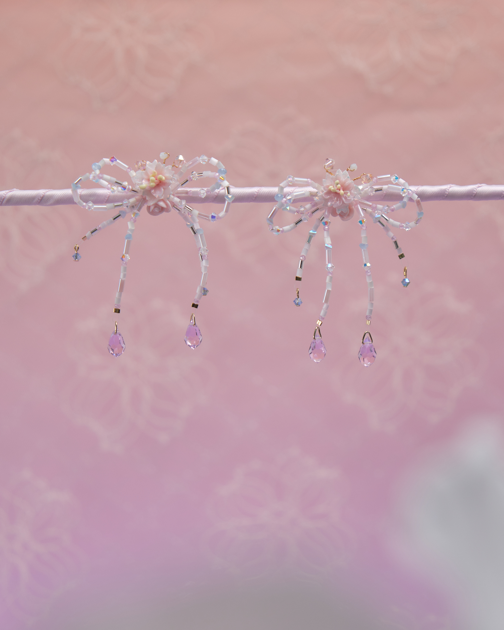 11820 珠珠蝴蝶結花球S925兩用耳環