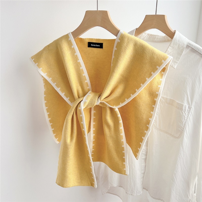 配色毛邊針織披肩 八色