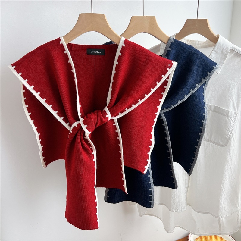 配色毛邊針織披肩 八色