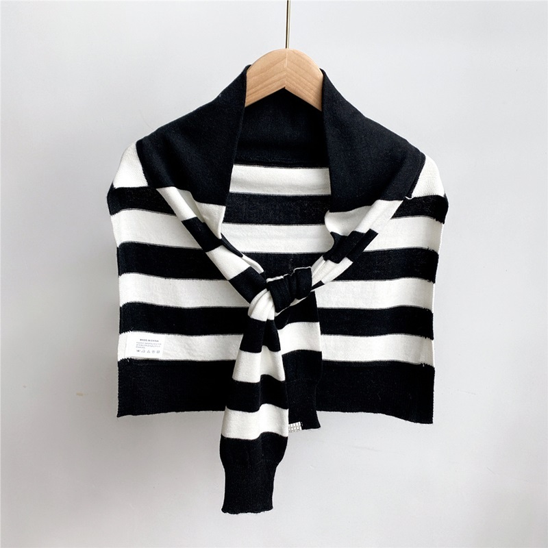 寬條紋綁帶式針織披肩 三色