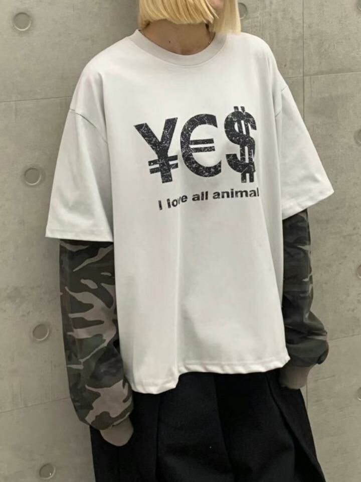 拼迷彩手袖假兩件英文字長袖衫 SCOPE-080T