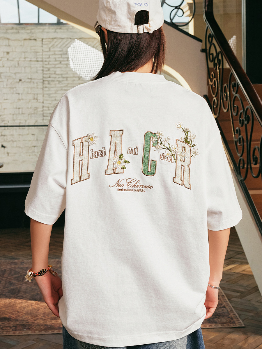 harsh and cruel 2025SS 植物花卉 刺繡貼布 寬鬆短袖