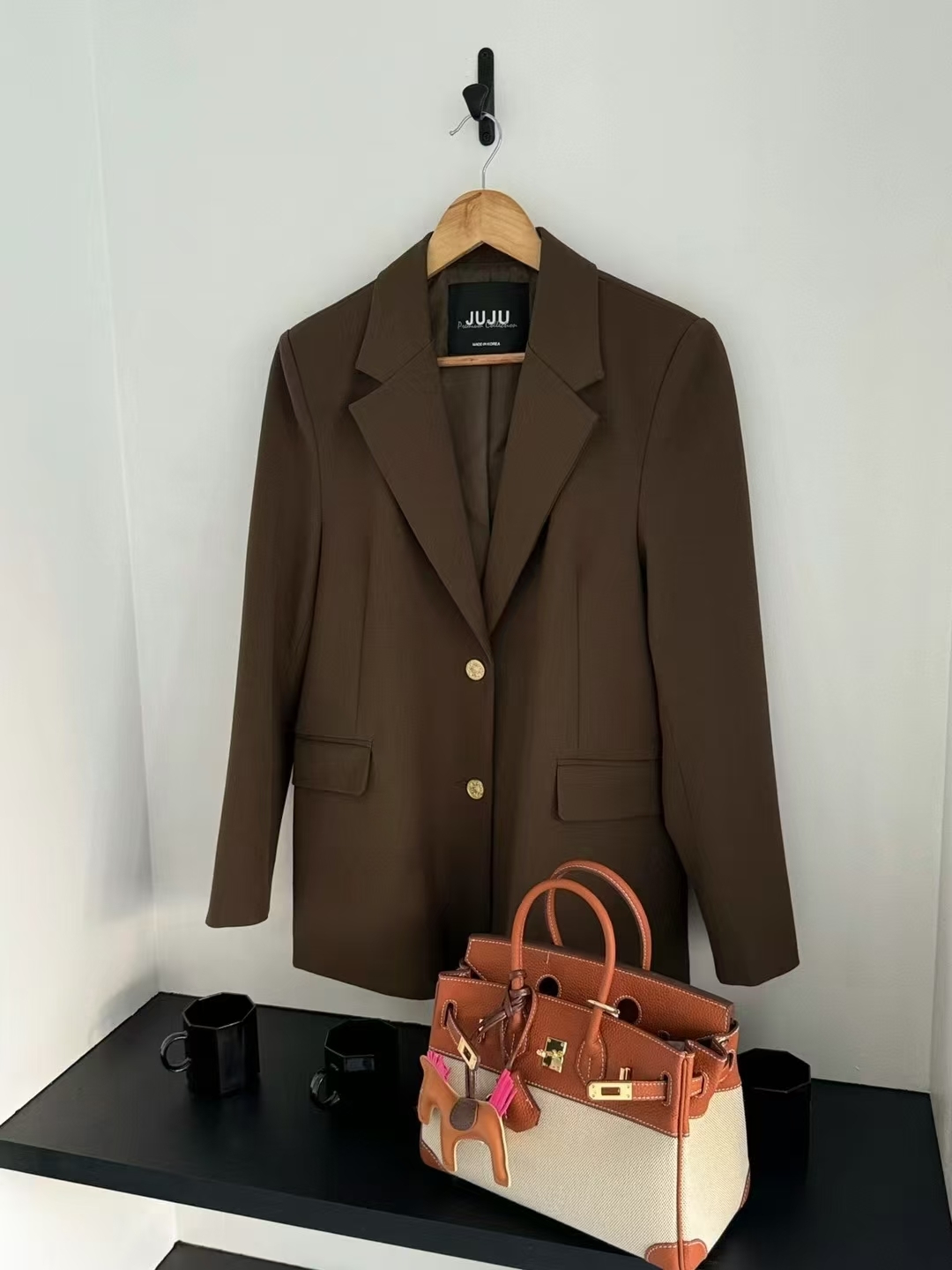 JU4046 真皮手提包 (連吊飾)