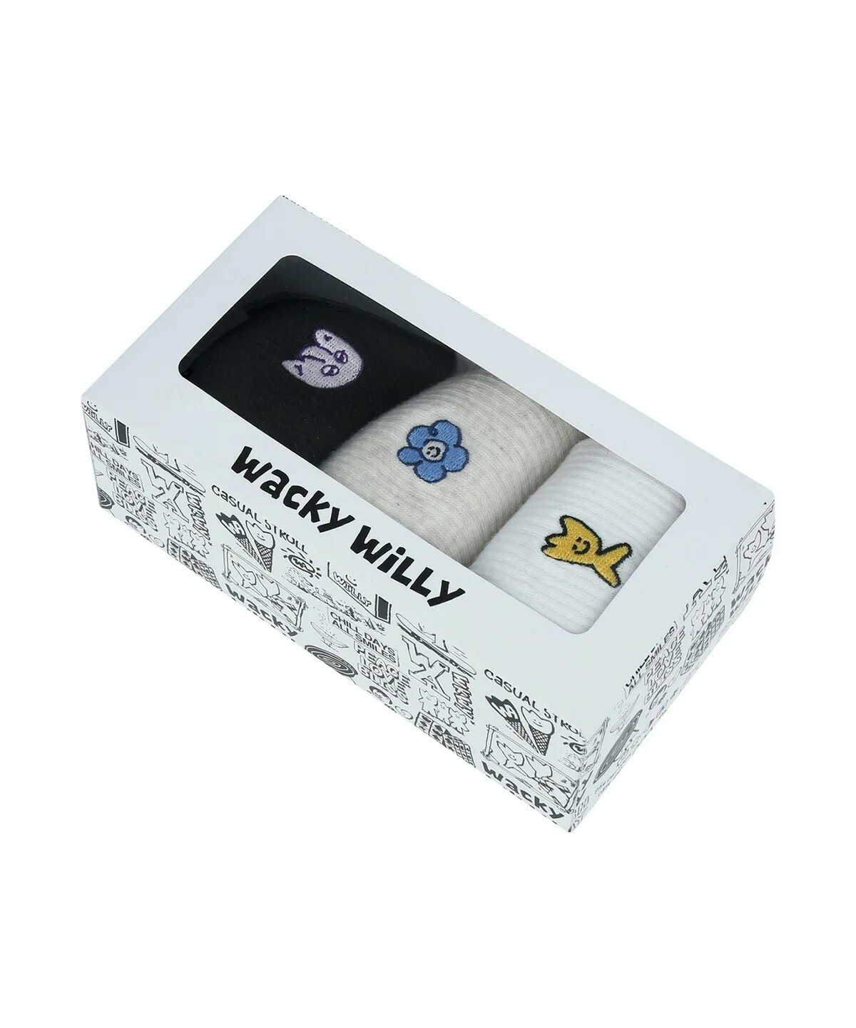 【OWN】Wacky Willy 透氣 流行 花花 小黃人 貓咪 中長襪 女款 三雙一組