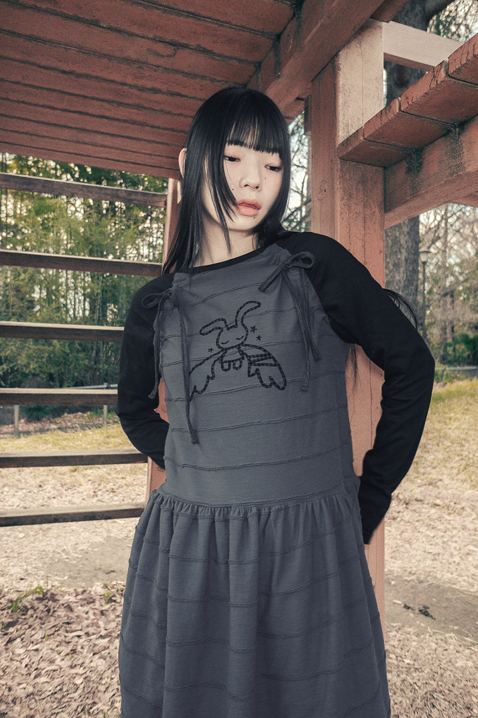 ★hug your skin★ Angel patched raglan dress HUG YOUR SKIN) Angel patched raglan dress - 3col