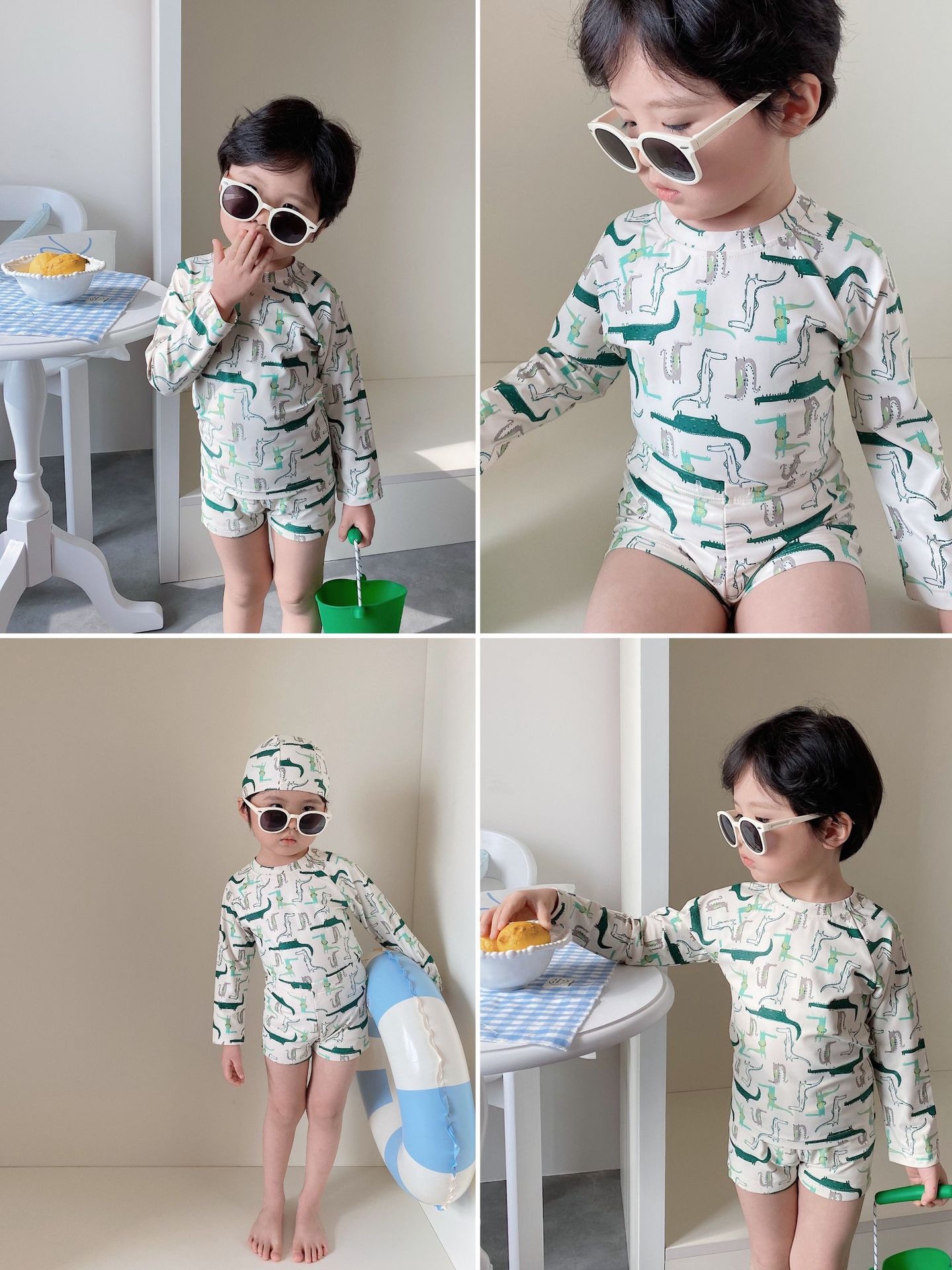 2025夏季四色滿版童趣防曬泳衣