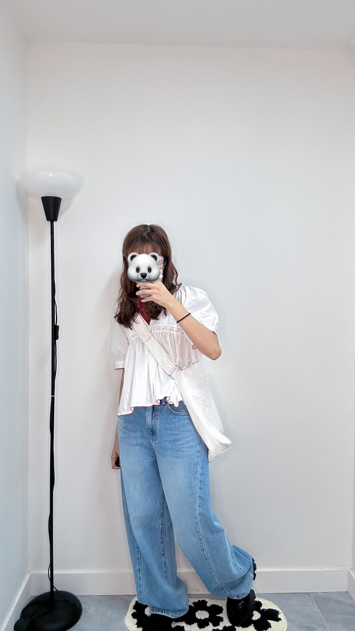 紅色刺繡泡泡袖TOP