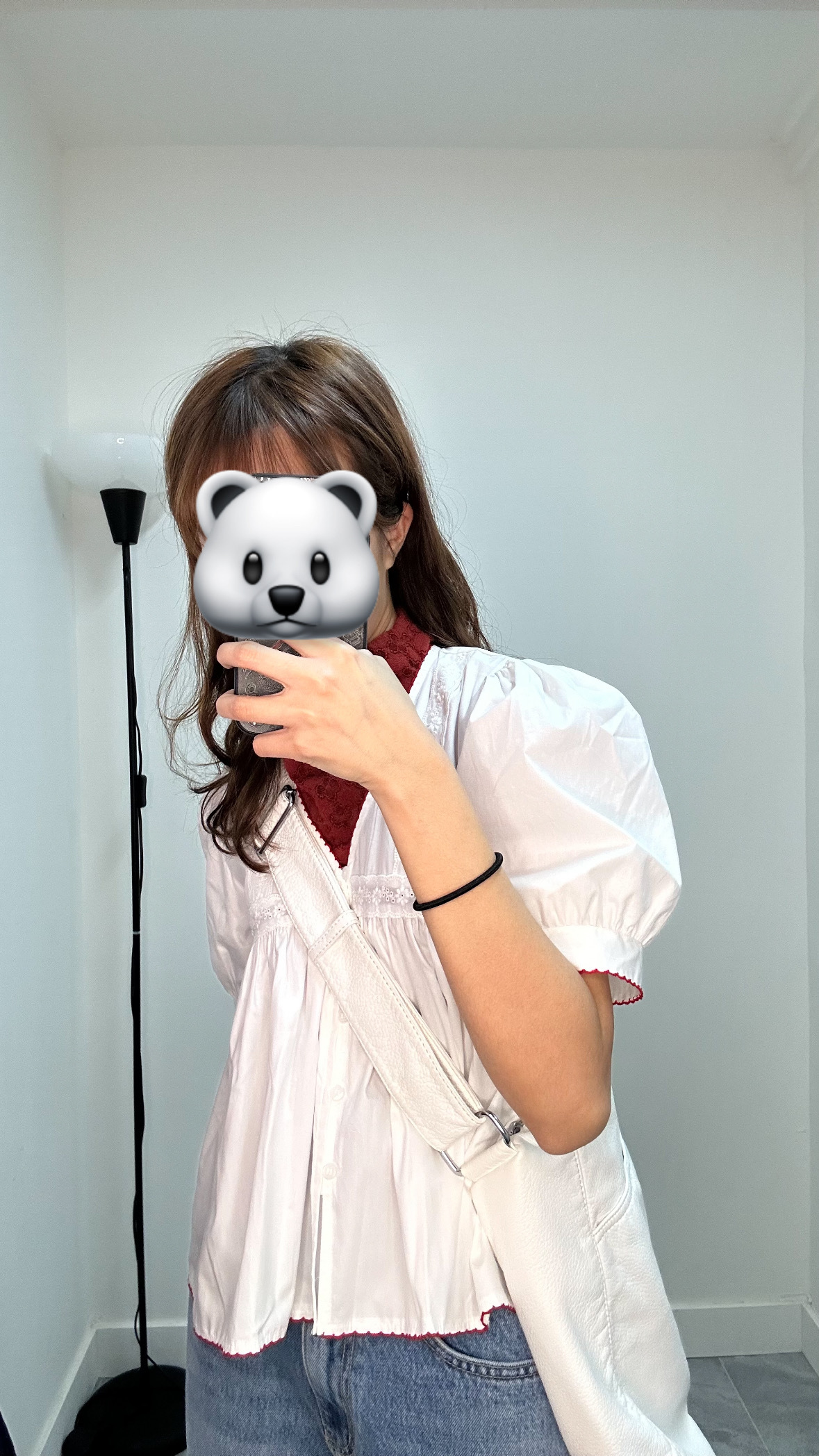 紅色刺繡泡泡袖TOP