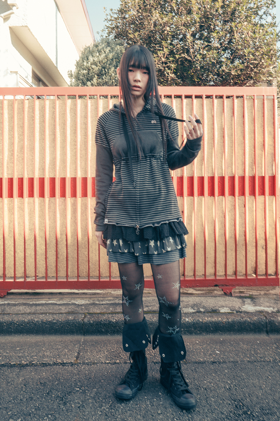 【hug your skin】 Stripe babydoll hoodie zip-up /追跡付 hug your skin☆Stripe babydoll hoodie zip-up (hug your skin