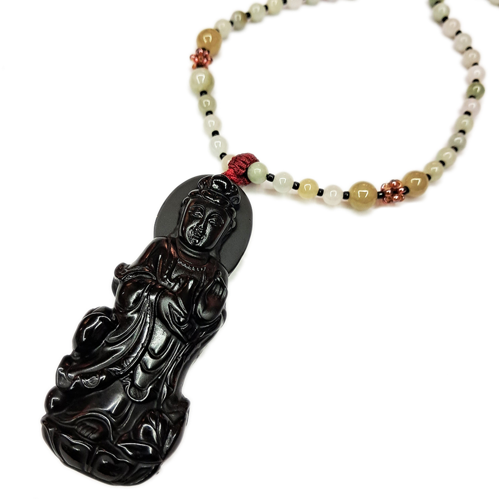 白衣觀音{黑曜岩}&緬甸玉項鍊【十方】132093