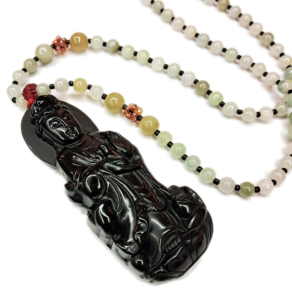 白衣觀音{黑曜岩}&緬甸玉項鍊【十方】132093