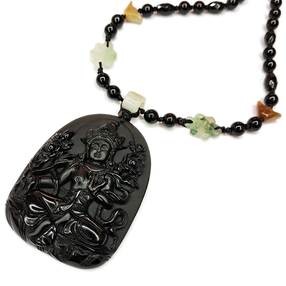 綠度母黑曜岩中國結項鍊【十方】132723