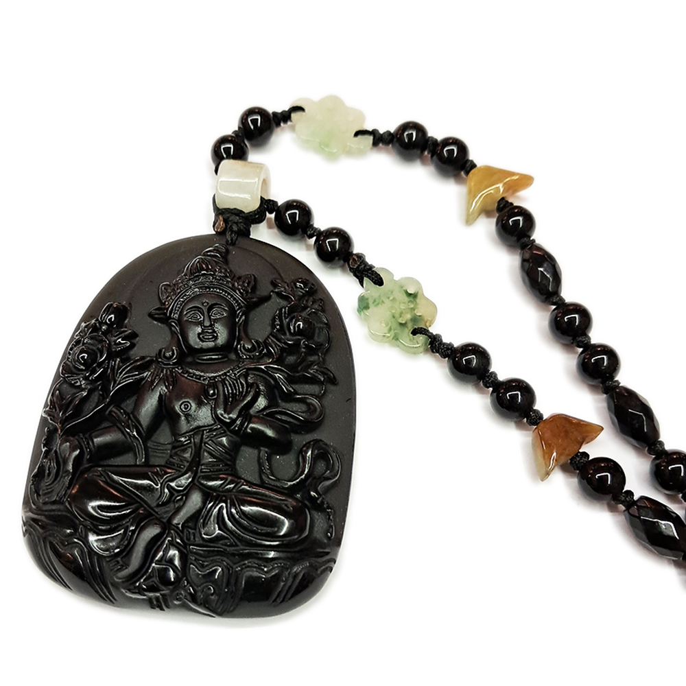  綠度母黑曜岩中國結項鍊【十方】132723