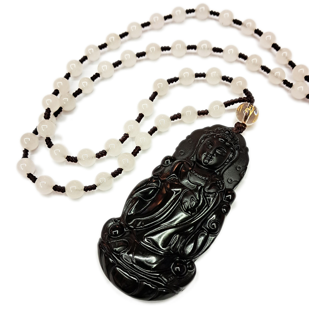 白衣觀音{黑曜岩}+白玉髓項鍊【十方】148859