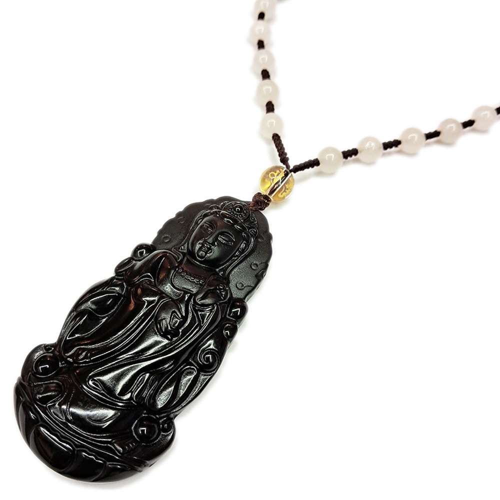 白衣觀音{黑曜岩}+白玉髓項鍊【十方】148859