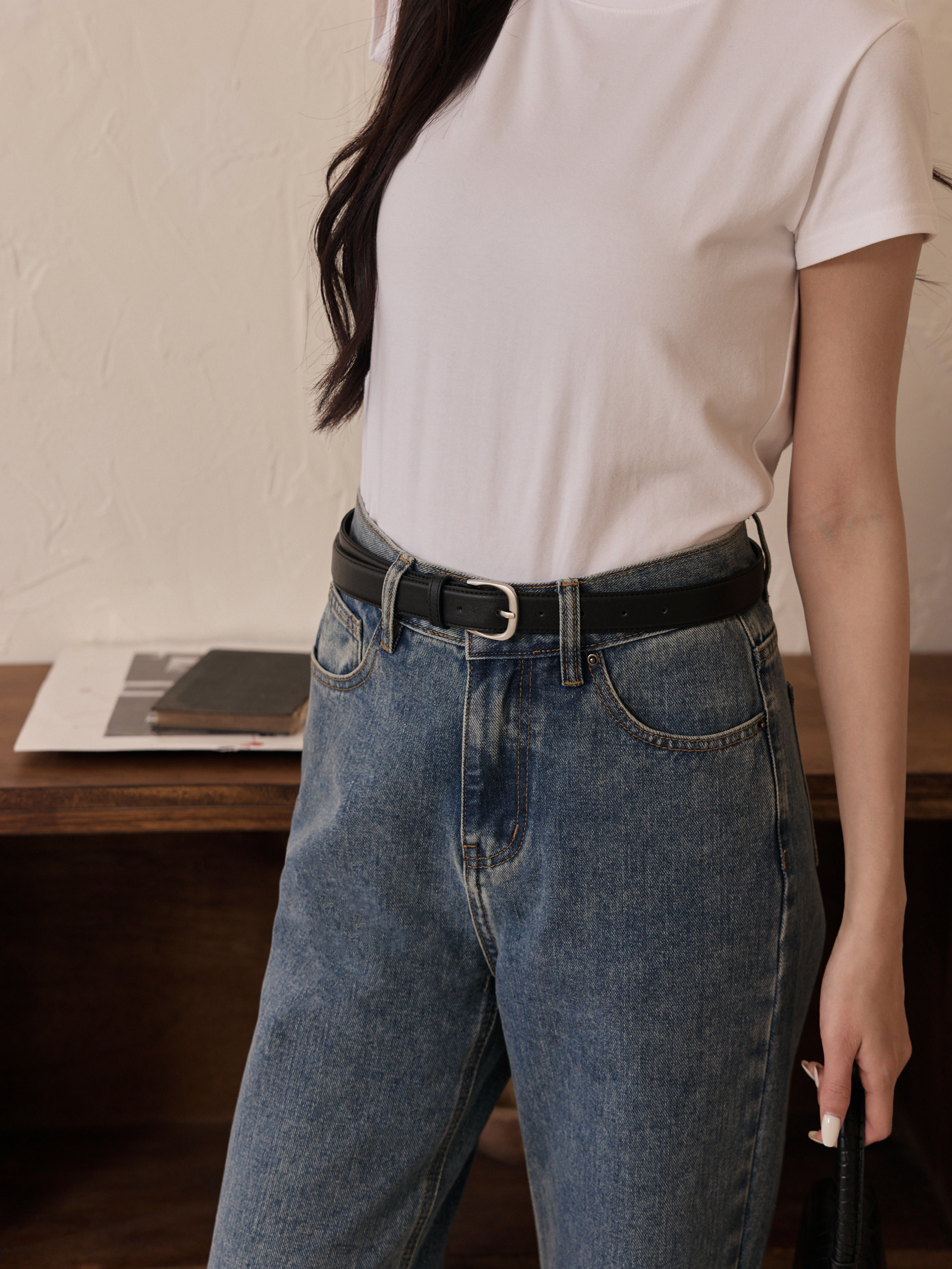 日常百搭極簡方釦皮帶